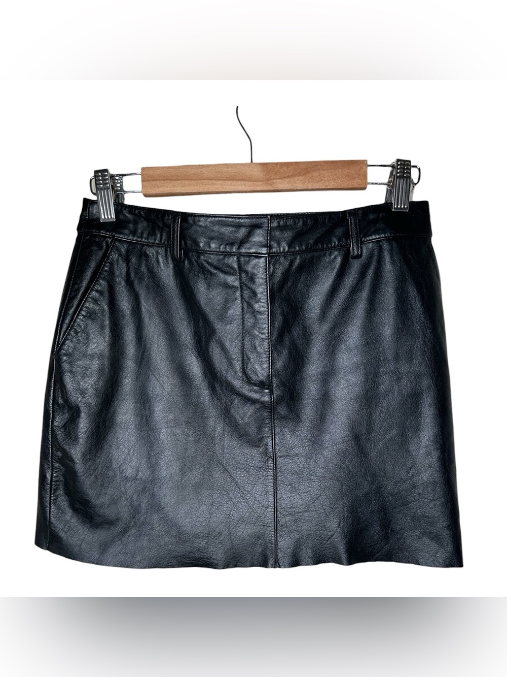 Wilsons Leather Maxima Vintage Black Mini Skirt Size 8 Moto Edgy Raw Hem